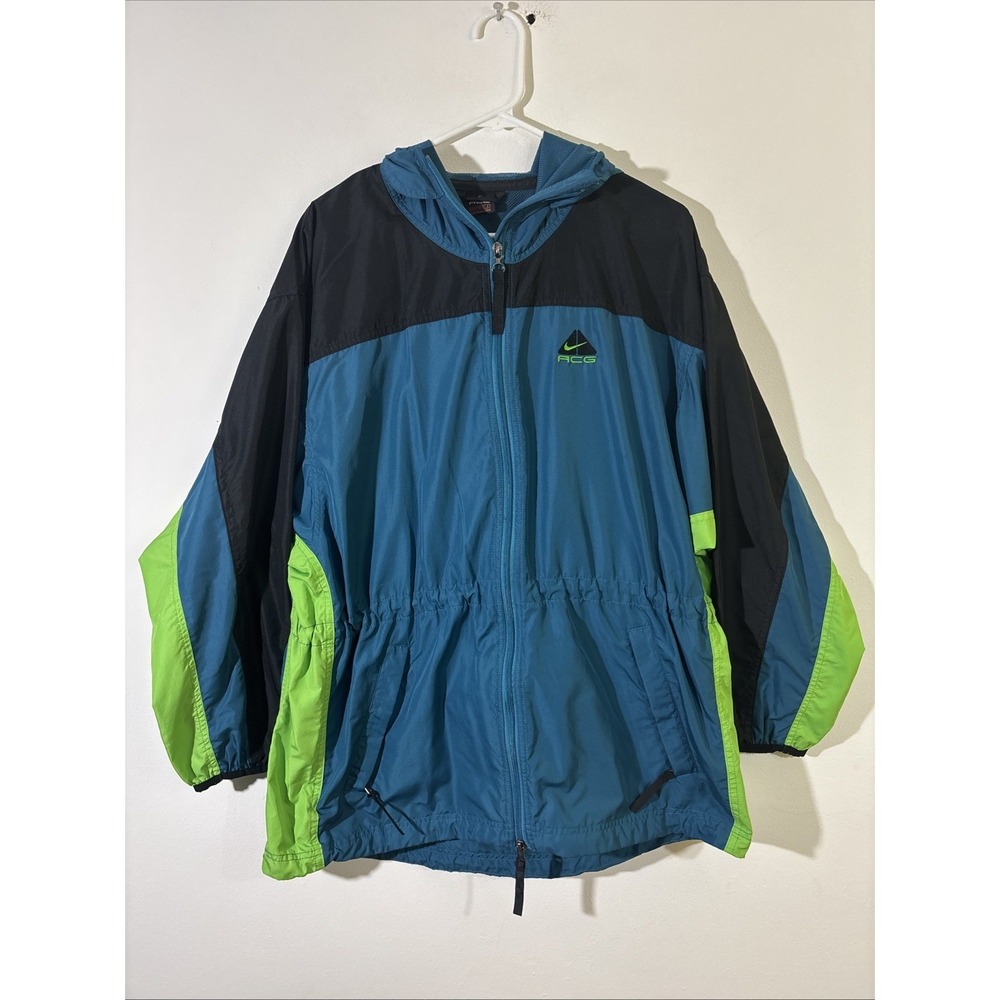 Nike ACG‎ Vintage 90s Windbreaker Neon Green Teal Men's L Full Zip